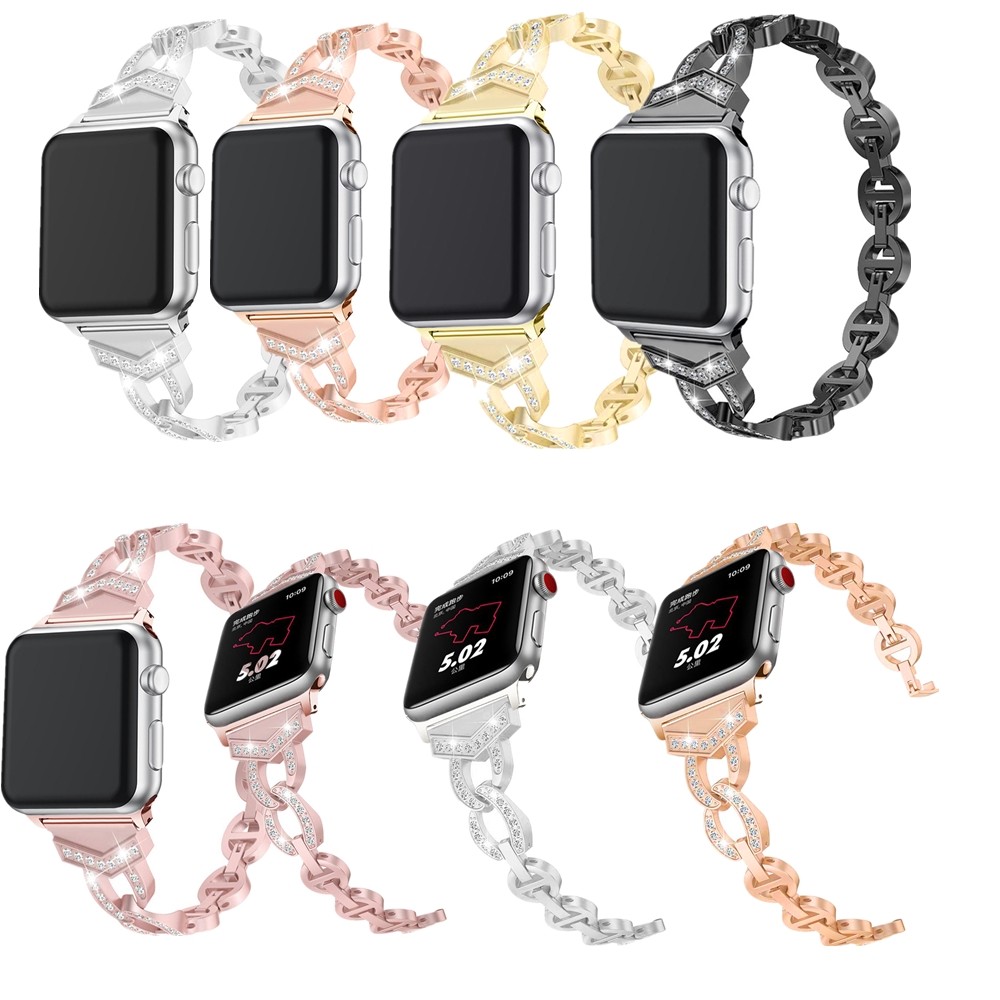 الفاخرة باند لآبل ووتش Series6 5 4 3 2 1 SE الماس الفولاذ المقاوم للصدأ حزام ل IWatch 38 40 مللي متر 42 مللي متر 44 مللي متر أشرطة ساعات يد سوار