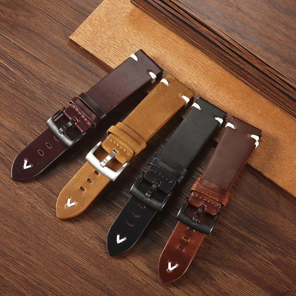 Oil Wax Leather Watch Band 18mm 20mm 22mm Cow Watchbands Retro Bracelet 19mm Handmade Stitching Wristband