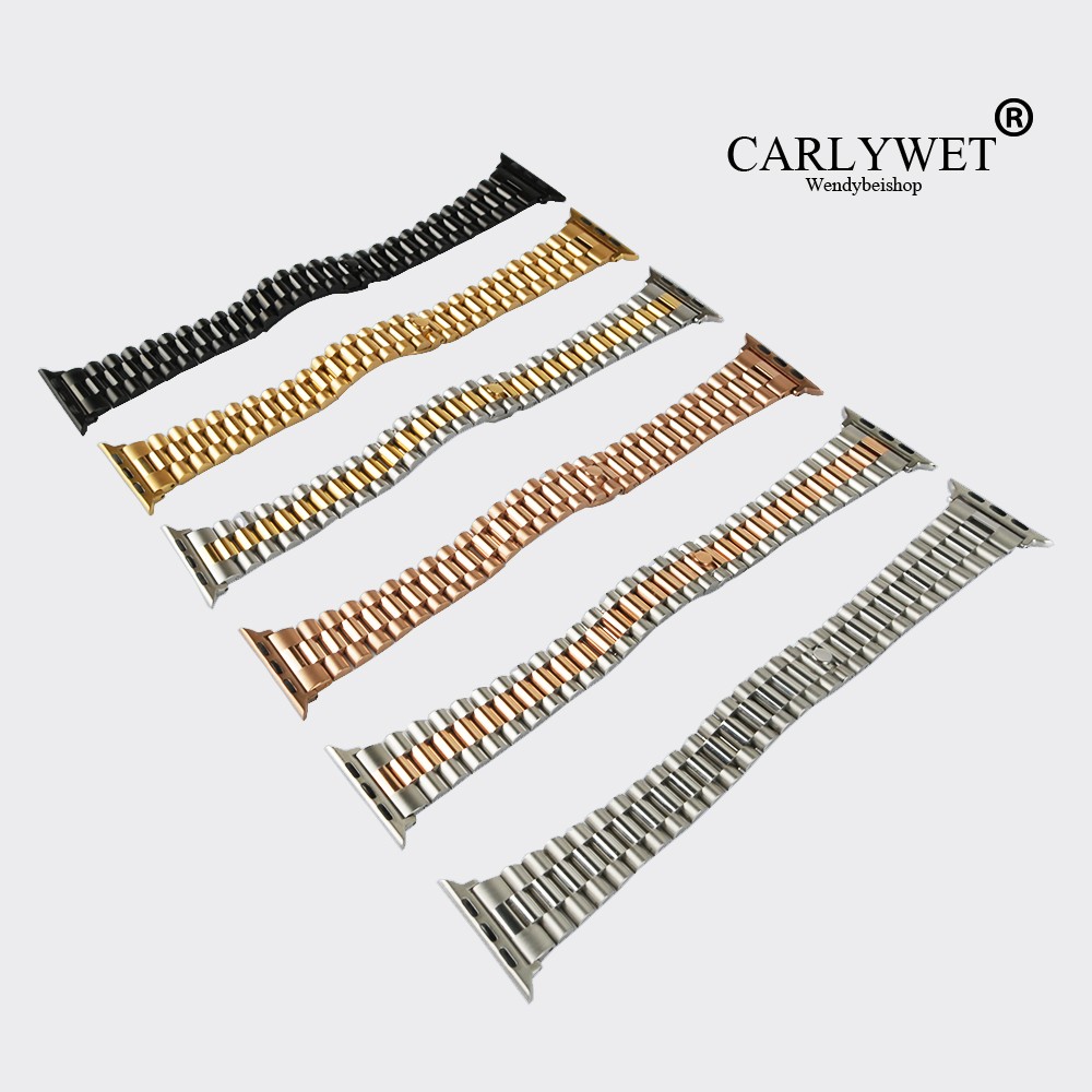 CARLYWET 38 40 42 44mm Solid Stainless Steel Replacement Wristband Oyster Watch Band With Adapter For Iwatch Apple Watch