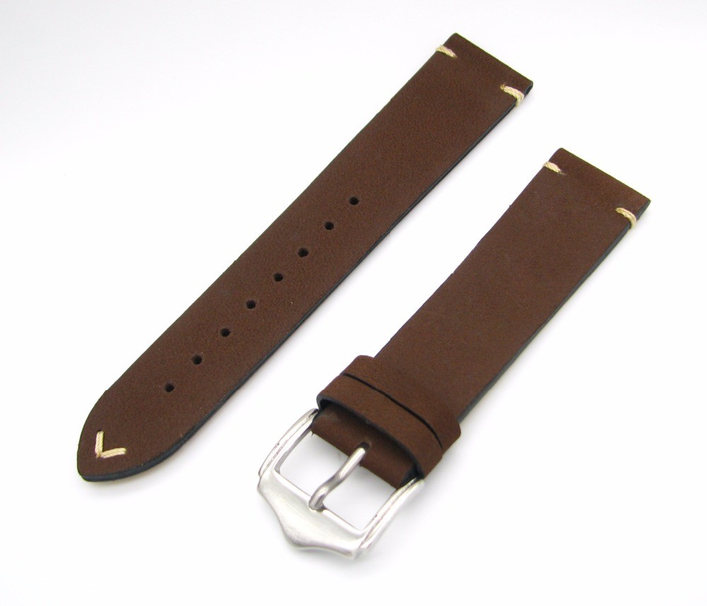 20 22mm 2016 Men Women Genuine Cowhide Leather Suede Leather Dark Brown Luxury Watchband Strap Belt Silver Polished Pin Buckle Best Gift