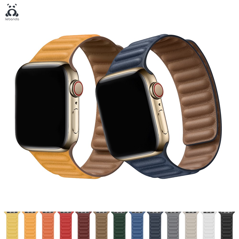 Lebanda الجلود سلسلة حزام ل iwatch سلسلة 7 6 SE 5 4 3 2 1 أبل حزام ساعة براون الظهر لونين حزام مع المغناطيس مشبك