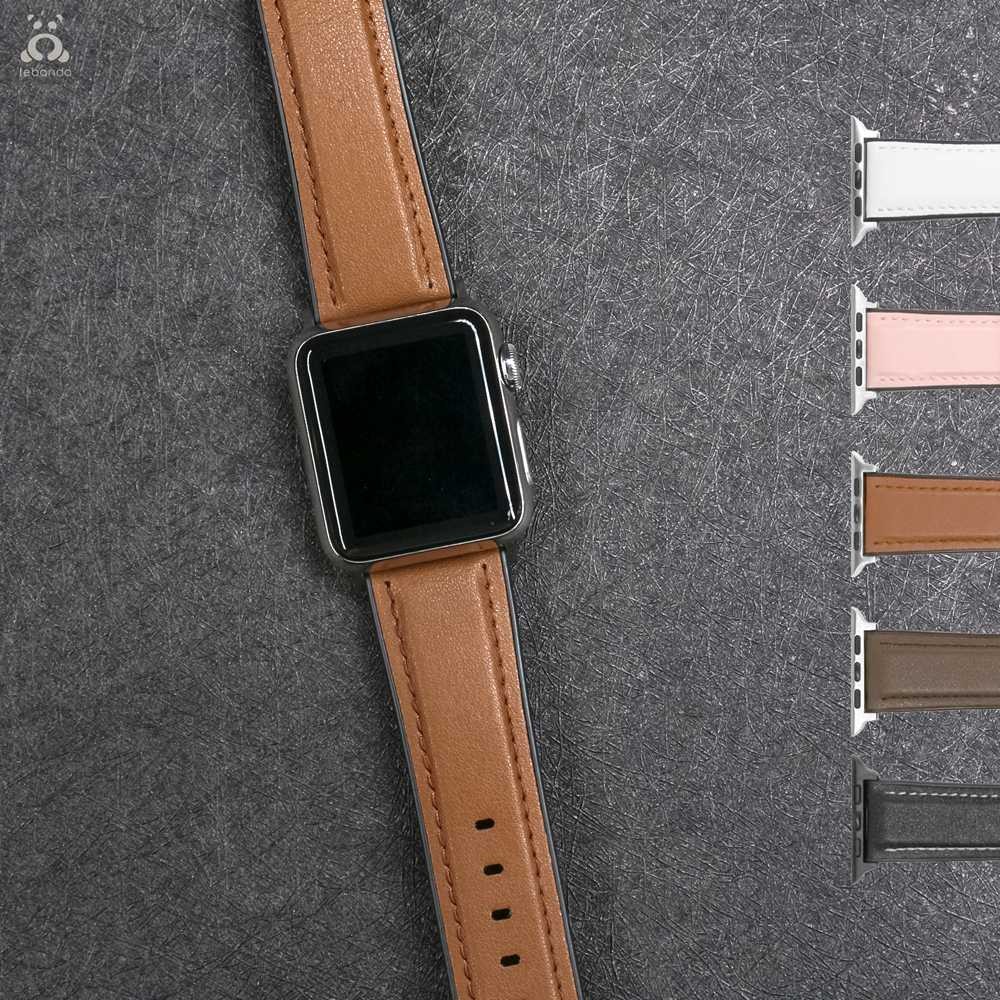 Lebanda Leather Strap for Apple Watch Series 7 6 SE 5 4 3 2 Suitable Leather Back Comfortable Feel Soft Touch for iWatch 41 45mm