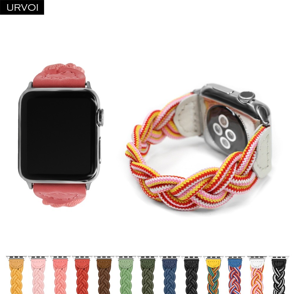 URVOI مضفر الفرقة ل أبل سلسلة ساعة 7 6 SE 5 4 3 2 المنسوجة النايلون حزام ل iWatch سولو حلقة لمط استبدال 41 45 مللي متر