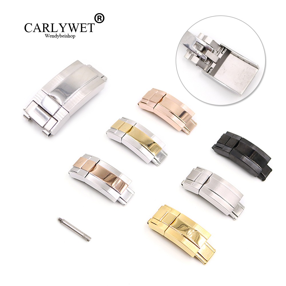 CARLYWET 16 مللي متر x 9 مللي متر فرشاة البولندية الفولاذ المقاوم للصدأ ووتش الفرقة نشر المشبك ل سوار المطاط جلد حزام المحار الغواصات