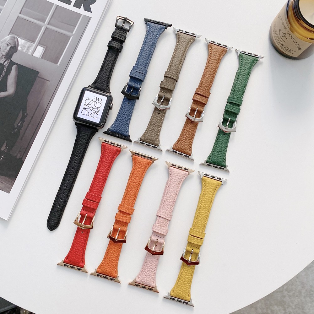 Leather Watches for Apple Watch 7 6 5 4 Se Thin Buckle Strap for Iwatch Series 38 40 41 42mm 44 45mm Replacement Accessories