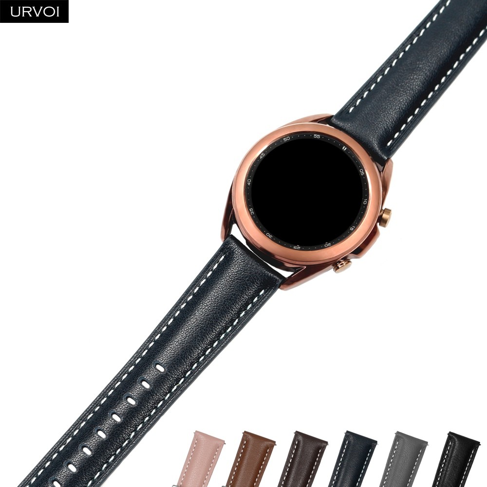 URVOI 22/20mm Band for Galaxy Watch 4 3 Active 41/45mm Genuine Leather Strap for Huawei Watch GT 2 Quick Release Pin Replacement