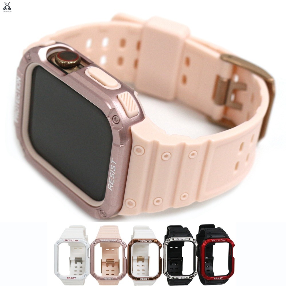 Silicone Strap for Apple Watch Series 7 6 SE 5 4 3 2 1 Shock Resistant Bumper Modern Design Frame Strap for iWatch 41 45mm