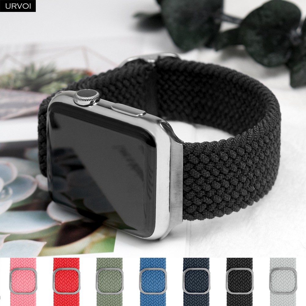 URVOI Band for Apple Watch Series 7 6 SE 5 4 321 Braided Solo Loop Stretchable Strap for iWatch Modified Buckle Modern 40 44mm