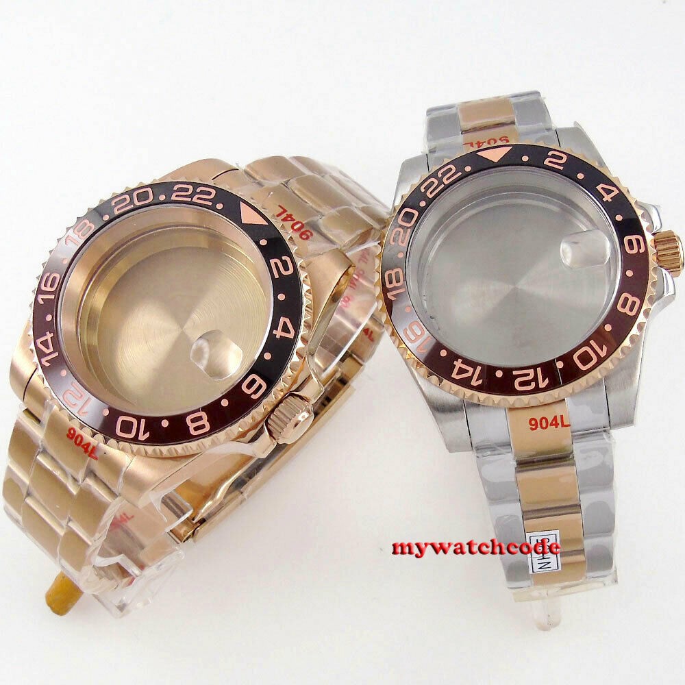 40mm Rotbeer ceramic bezel sapphire watch glass case fit NH35 NH36 2824 2836 Miyota 8215 8205 moveent