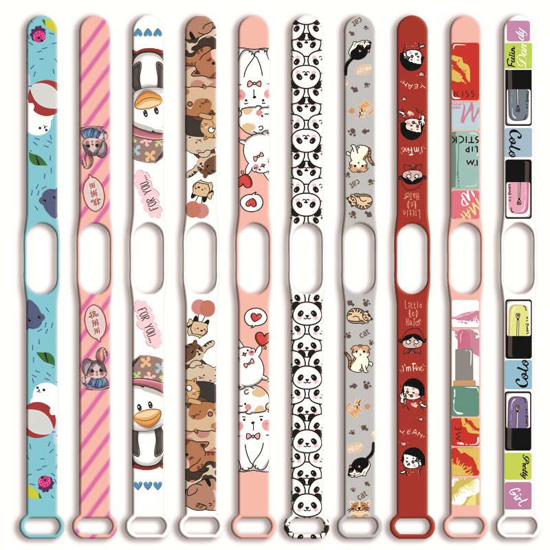 Strap for Xiaomi Cartoon Print Band 6 Bracelet Sport Silicone Watch Wristband Miband band4 Wristwatches for Xiaomi Mi Band 3 4 5