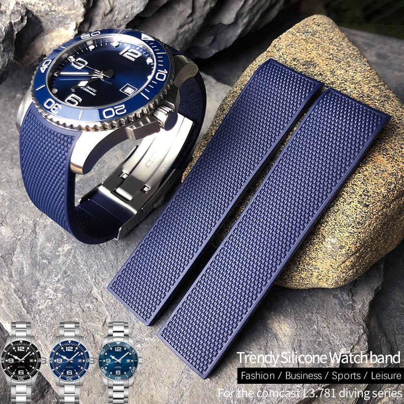 19mm 20mm 21mm Rubber Silicone Watch Strap Black Blue Watchband For Longines Master Conquest HydroConquest L3 Watch Series