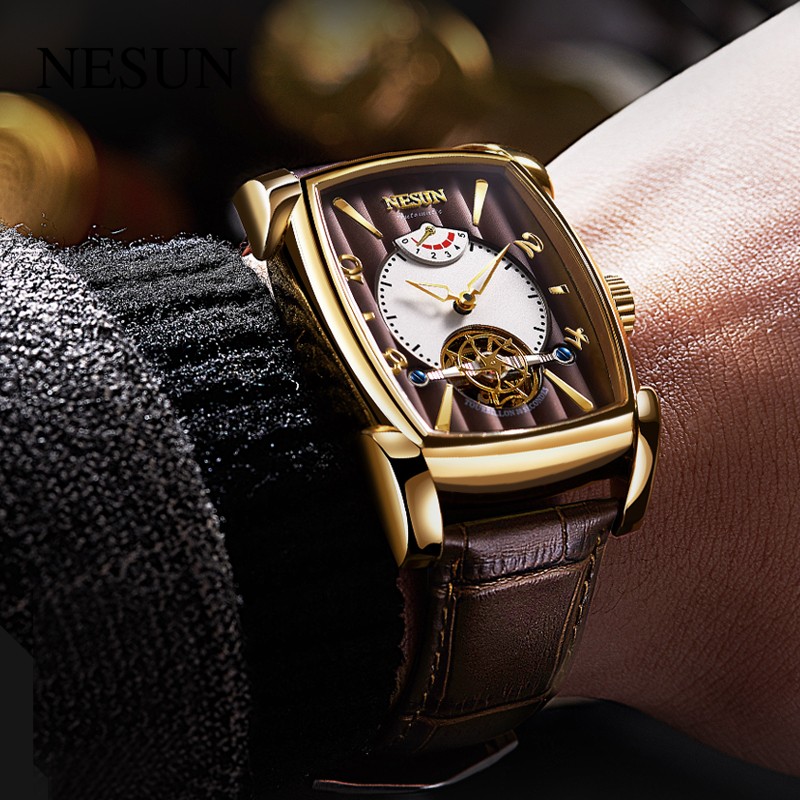 NESUN Automatic Mechanical Tourbillon Watch Luxury Fashion Sports Wristwatch Men Waterproof Hollow Out Energy Storage Clock