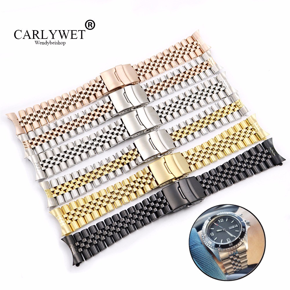 CARLYWET Wholesale 19 20 22mm Hollow Curved End Solid Screw Links Replacement Jubilee Bracelet Watch Band Strap for Dayjust