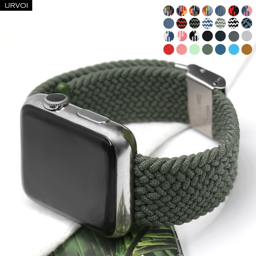 URVOI Braided Solo Loop Strap for Apple Watch Series 7 6 SE 5 4 3 2 1 Camo Strap Stretchable Folding Buckle for iWatch 41 45mm