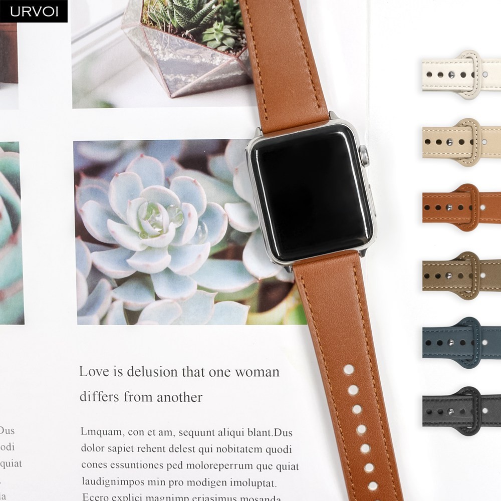 URVOI Leather Strap for Apple Watch Series 7 6 SE 5 4 3 Breathable Sports Strap Fold Pin Buckle Modern Design for iWatch 41 45mm