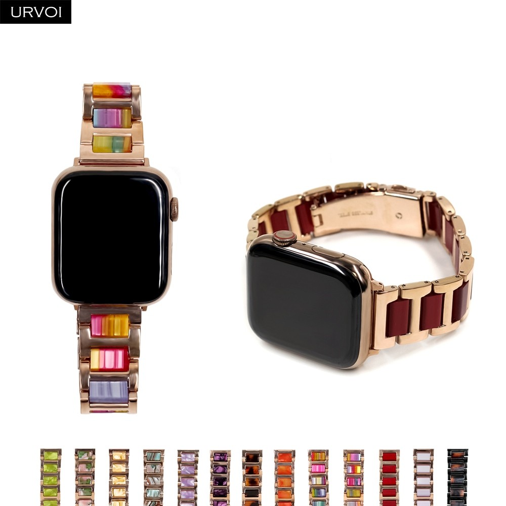 URVOI Link Bracelet for Apple Watch Series 7 6 SE 5 4 321 iwatch band Stainless Steel with Resin Strap Durable Luxury Design