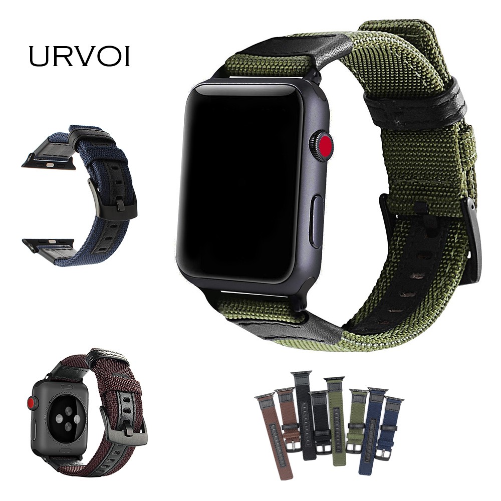 URVOI Strap for Apple Watch Series 7 6 SE 5 4 3 2 Durable Band for iwatch Outdoor Canvas Feel with Genuine Leather Modern Design