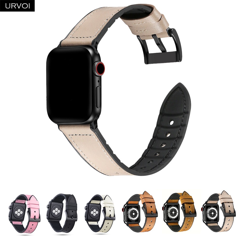 URVOI حزام ل أبل سلسلة ساعة 7 6 SE 5 4 3 2 1 حزام من الجلد سيليكون الظهر ل iwatch حزام تنفس 41 45 مللي متر مشبك أسود