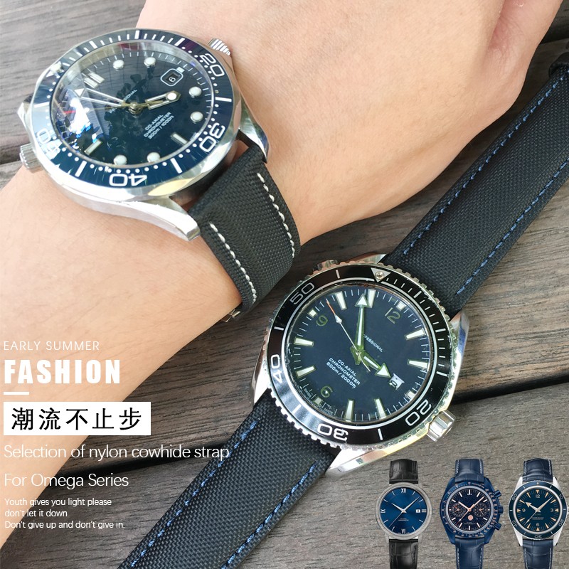 20mm 22mm Canvas Leather Down Watch Band 19mm 21mm Replacement For Omega 300 Planet Ocean Seiko Nylon Hamilton Strap