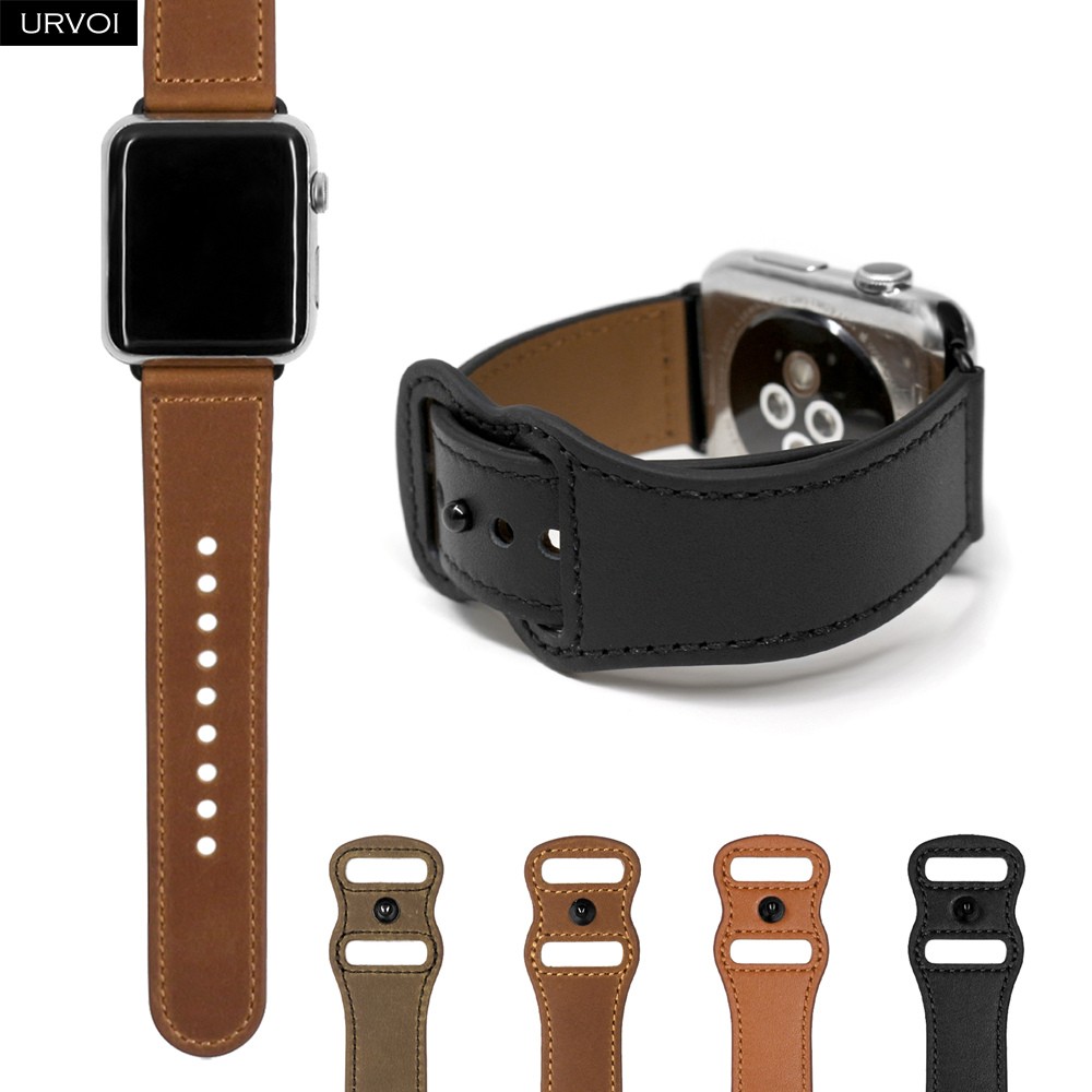 URVOI Leather Strap for Apple Watch Series 7 6 SE 5 4 3 2 Sports Hand-made Wrist Strap Double Holes Pin for iWatch 40 41 44 45mm