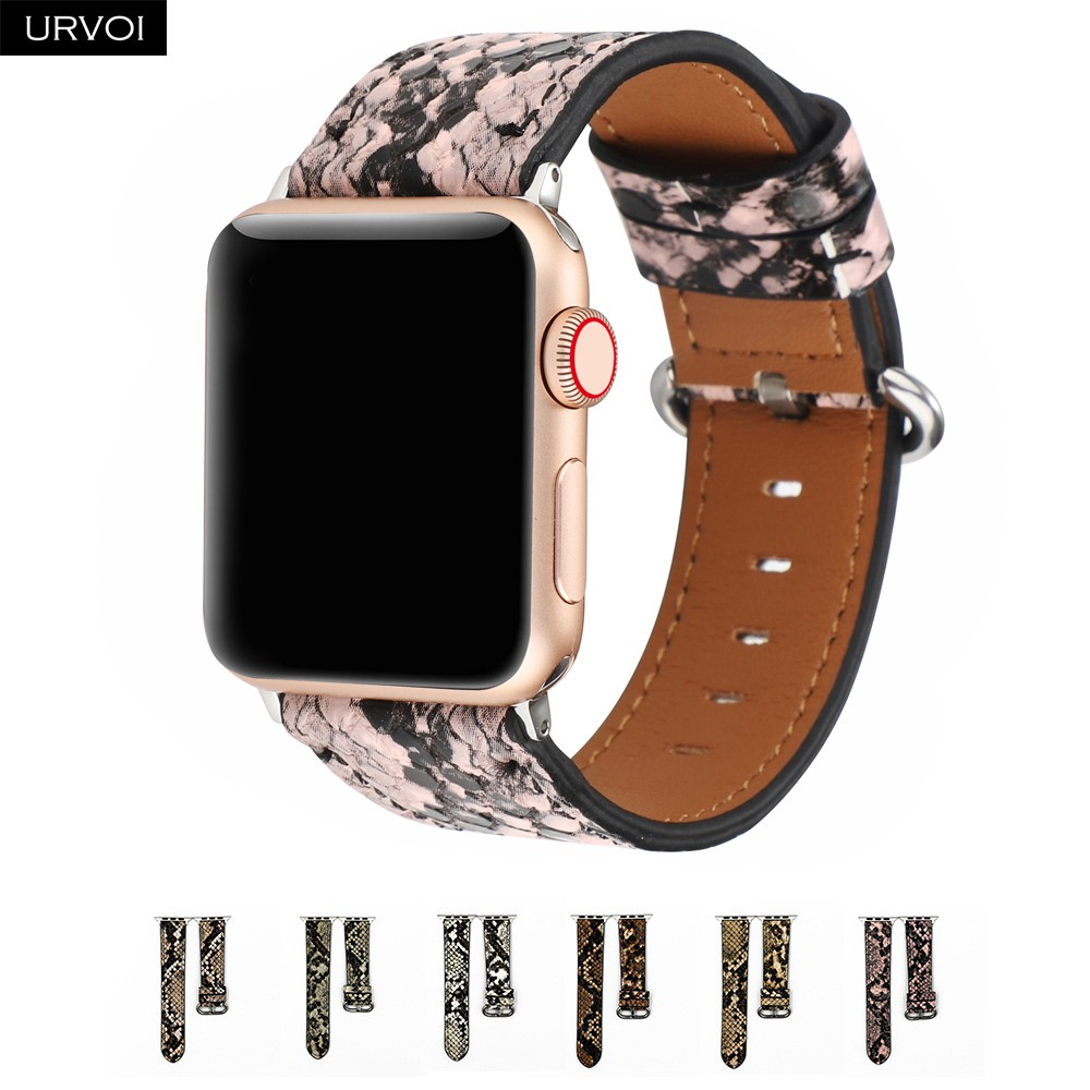 URVOI Leather Strap for Apple Watch Series 7 6 SE 5 4 3 2 1 Strap for iwatch band 41 45mm Microfiber with Python Modern Design