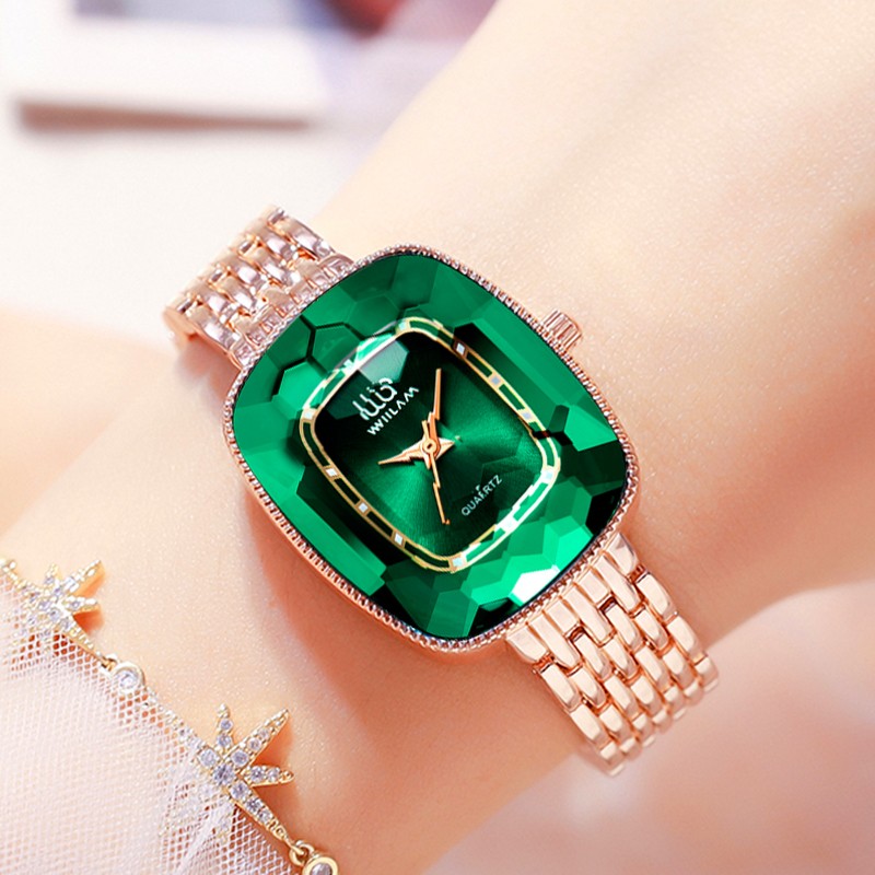 WIILAA 2022 Green Diamond Pattern Luxury Women Quartz Watch Creative Unique Ladies Wrist Watch For Female Clock relogio feminino