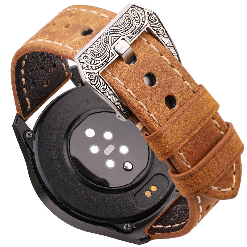 Cowhide Leather Band Watch Bracelet 20mm 22mm 24mm For Huawei Samsung Galaxy Watch 4 3 Strap Brown Black Green Coffee Watches