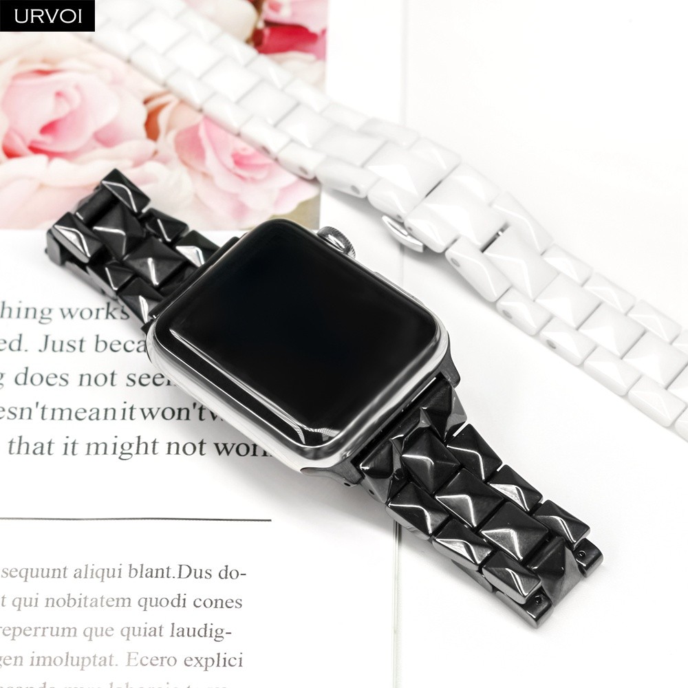 URVOI الفرقة ل أبل سلسلة ساعة 7 6 SE 5 4 3 2 1 السيراميك سليم حزام ل iWatch المعين تصميم فراشة مشبك 38 40 42 44 مللي متر