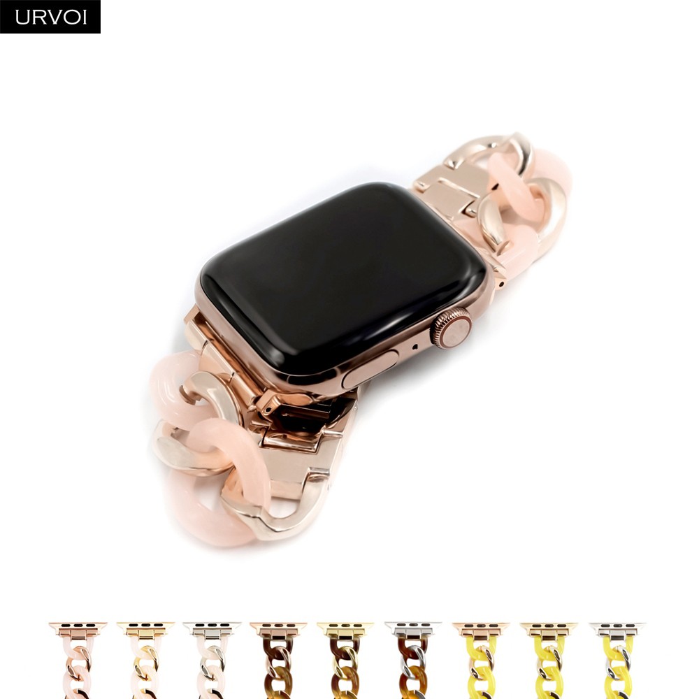 URVOI ربط سوار ل أبل سلسلة ساعة 7 6 SE 5 4 3 الفرقة ل iwatch الراتنج حزام البقر الصبي سلسلة الفتيات سوار الفولاذ المقاوم للصدأ