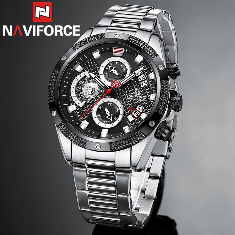 NAVIFORCE Men's Sport Watch Wristwatch Luxury Brand Military Chronograph Stainless Steel Male Quartz Watch Gift 8021