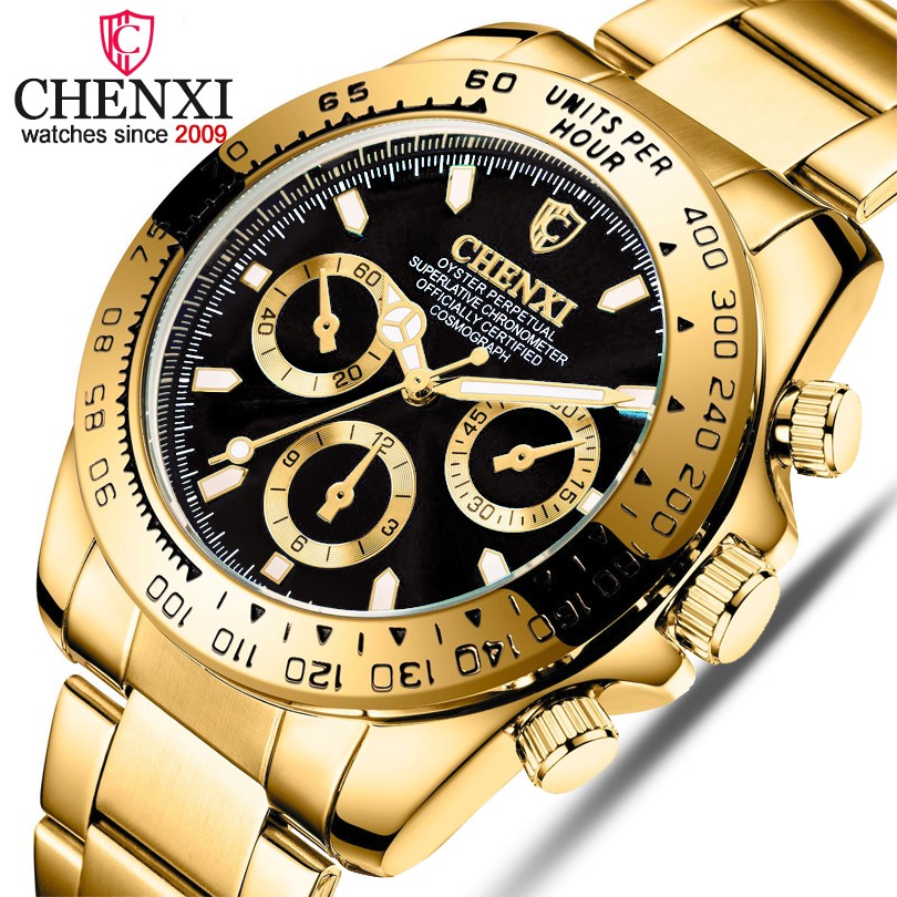 2022 Chenxi Brand Male Full Golden Men's Wrist Watches Clock Luxury Casual Quartz Watch Waterproof Clock Man Relogio Masculino