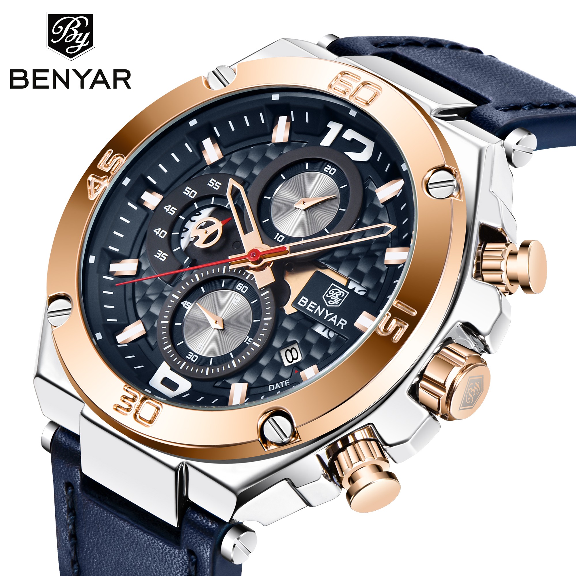 Top Luxury Brand BENYAR 2022 Men's Quartz Watch Multifunction Sport Chronograph 30M Waterproof Wrist Watch Clock Relogio Masculino