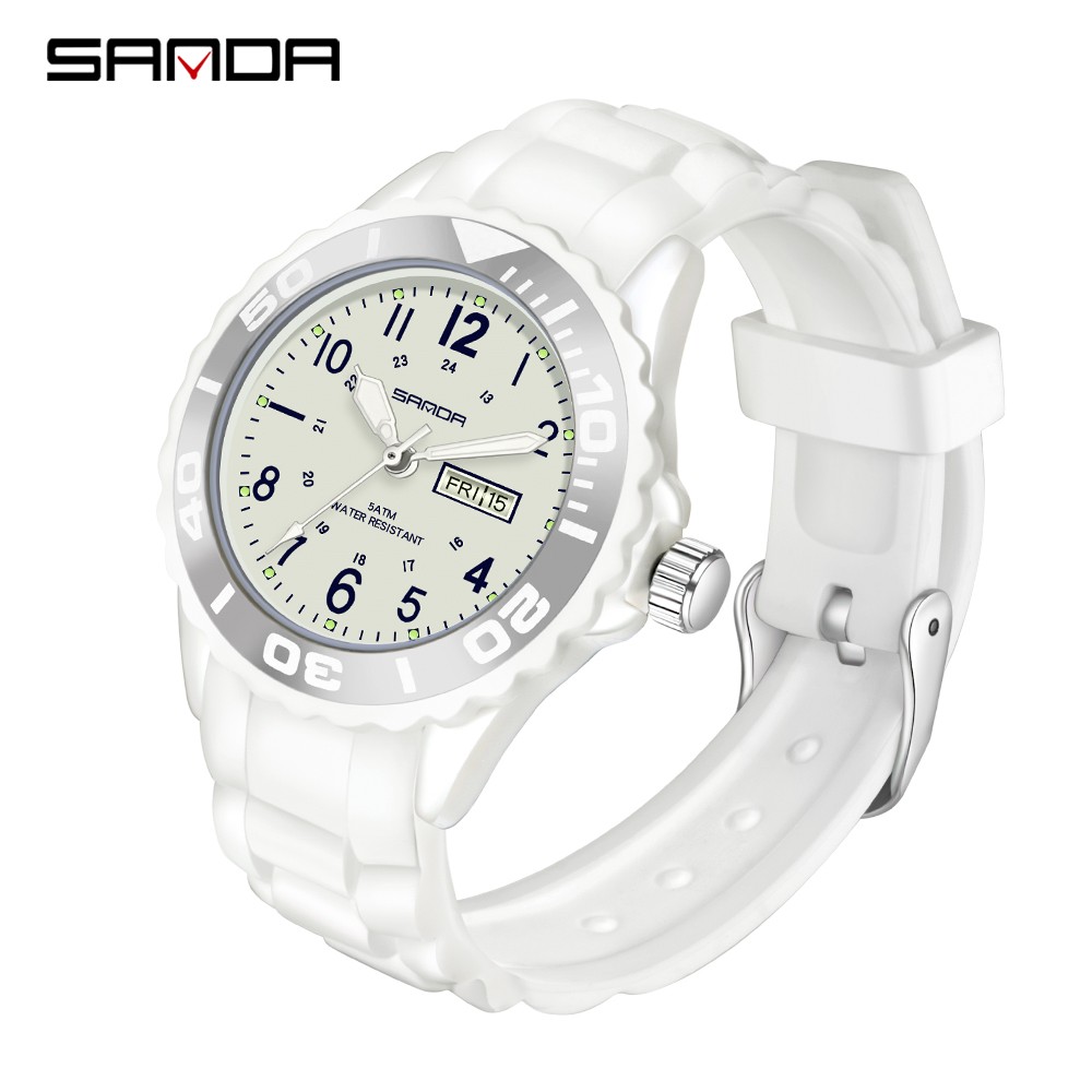 SANDA Fashion Casual Women's Watch Silicone Waterproof Quartz Women Watches Female Gift for Women Watch Relogio Feminino P1053