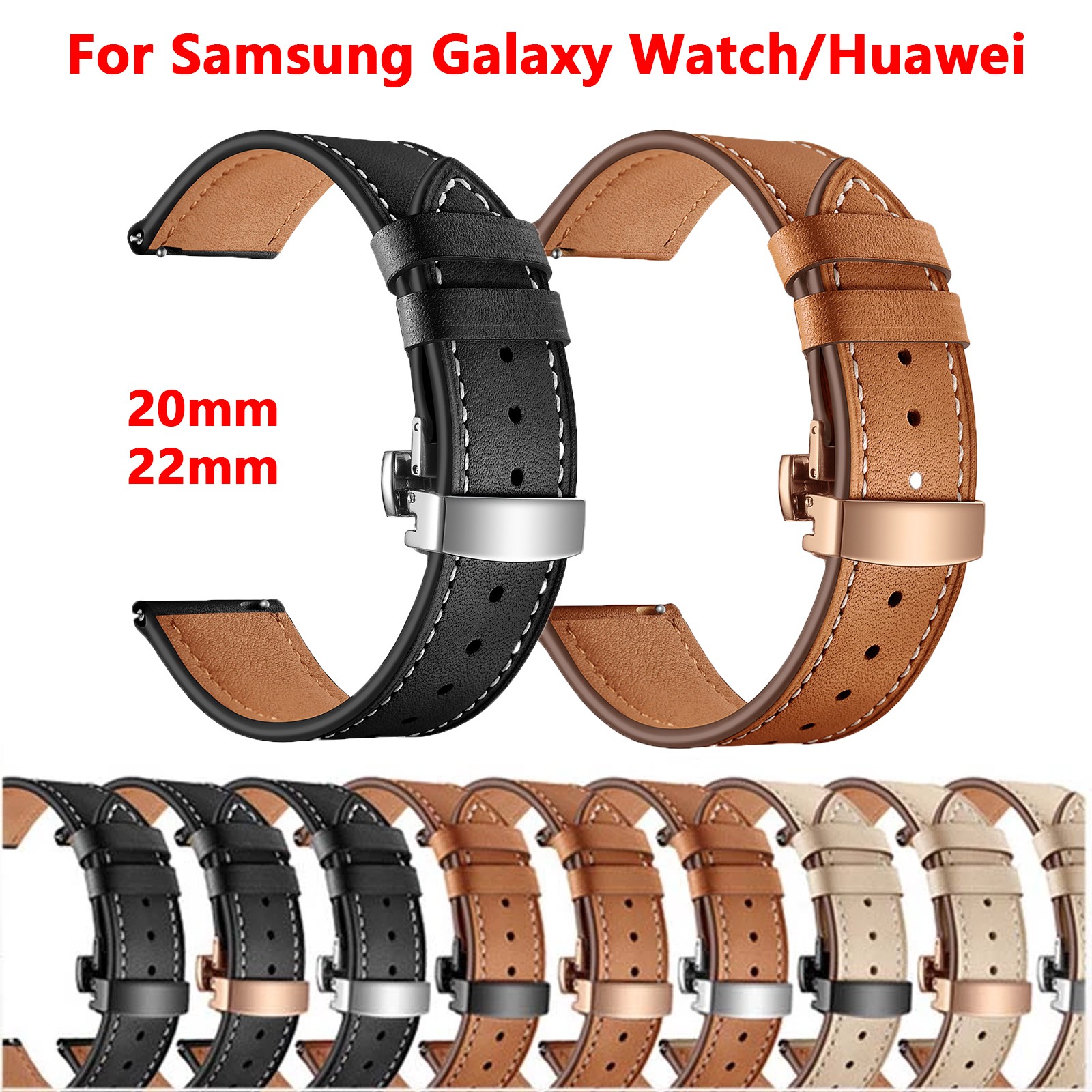 20 22mm Leather Strap For Huawei Watch GT 2 46mm Watch Band For Samsung Galaxy Watch 4 40/44mm Calsssic 46 42mm Active2 Bracelet