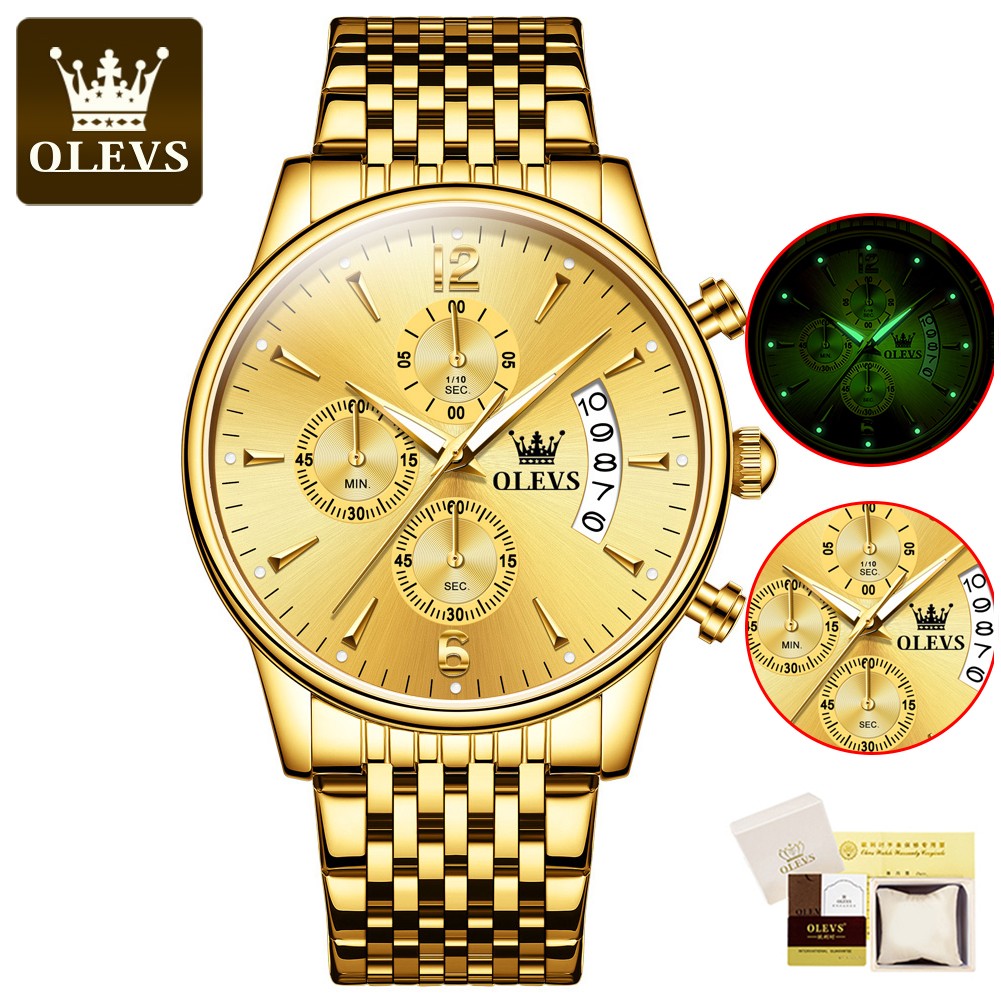 OLEVS Men's Watch Waterproof Luminous Wrist Watch Quartz Stainless Steel Watch for Men Pilot Top Brand Male Watches