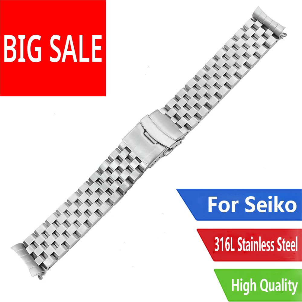 CARLYWET - Curved Loop Watch Band, 22mm, High Quality, Replacement Part, Double Push Buckle for Seiko SKX007