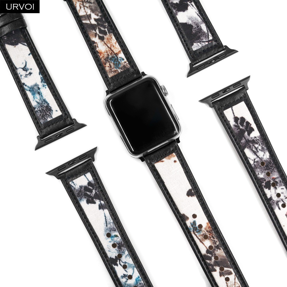 URVOI الفرقة ل أبل سلسلة ساعة 7 6 SE 5 4 321 جلد طبيعي حزام ل iWatch الحبر وغسل اللوحة دبوس مشبك 38 40 42 44 مللي متر