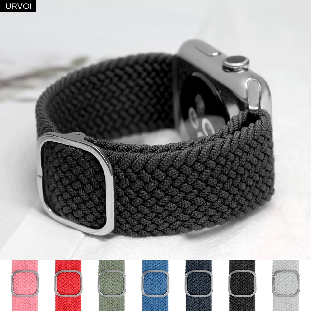 URVOI Braided Band for Apple Watch Series 7 6 SE 5 4 3 Single Loop Stretchable Strap Adjustable fram buckle for iWatch 41 45mm