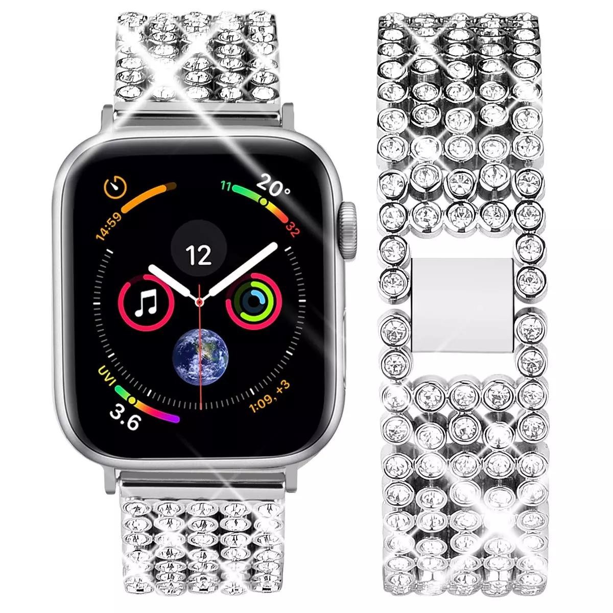 41mm Stainless Steel Diamond Strap for Apple Watch 7 45mm 44mm 42mm Metal Watchband for iwatch 7 6 5 Se Bracelet Wristband 38mm