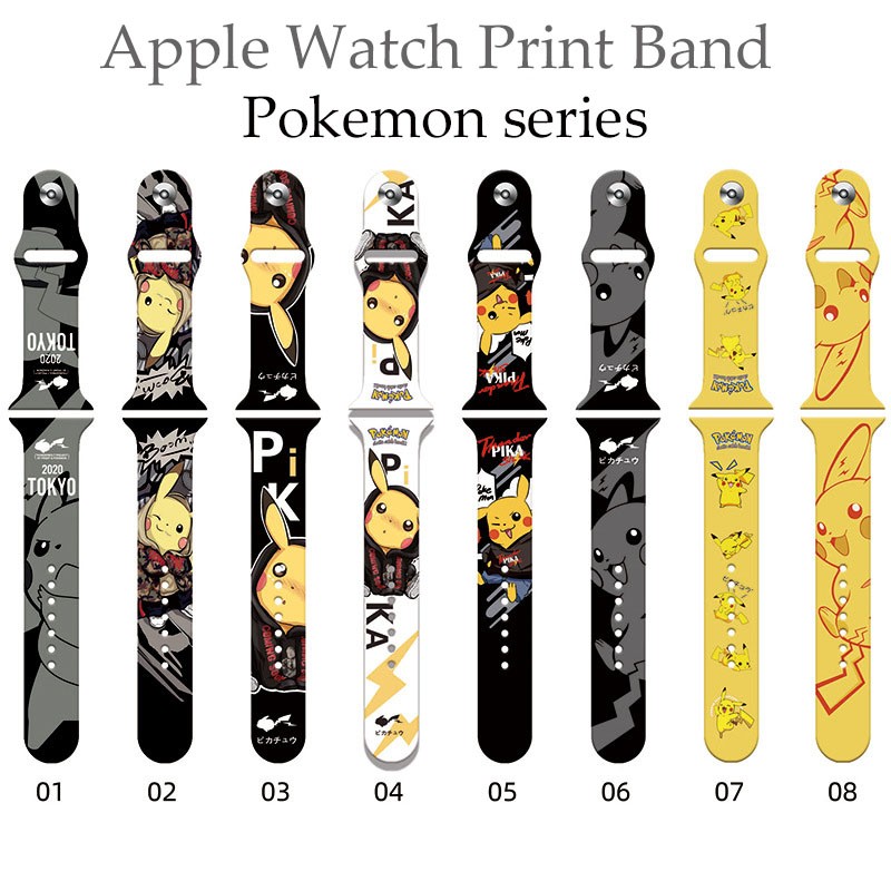 Anime Pokemon Strap for Apple Watch Band 44 40 41 38 42 44 45mm Pikachu Silicone Smart Watch Bracelet iWatch Serie 7 3 4 5 6 SE