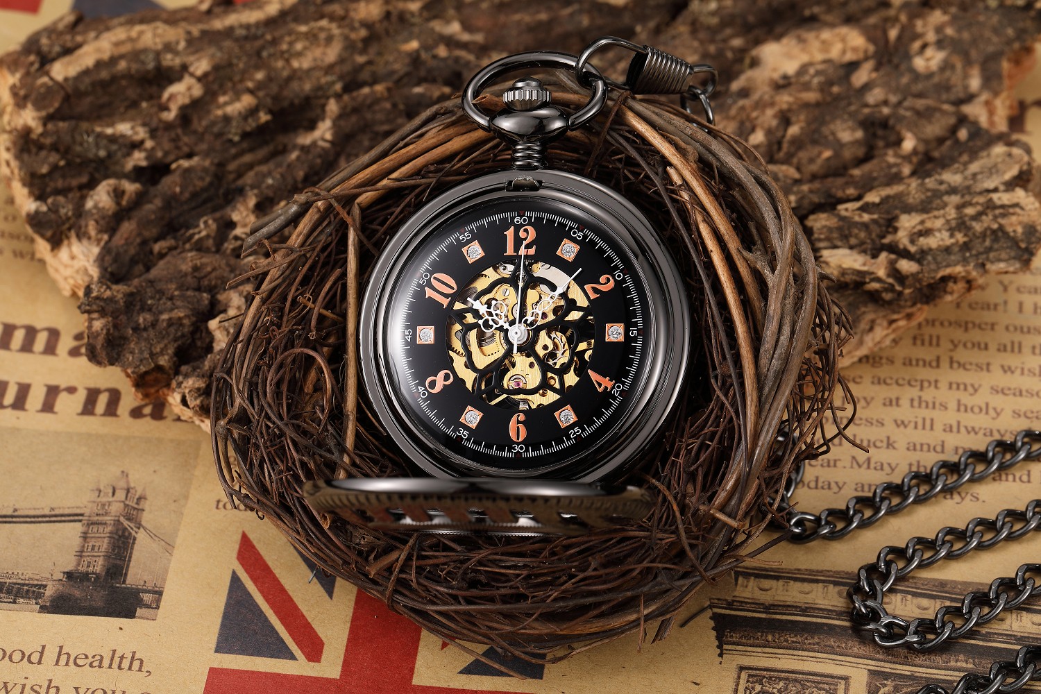 Luxury Hand Wind Mechanical Pocket Watch Vintage Hollow Steampunk Men Watches Roman Numeral Clock With Fob Chain Reloj Hombre