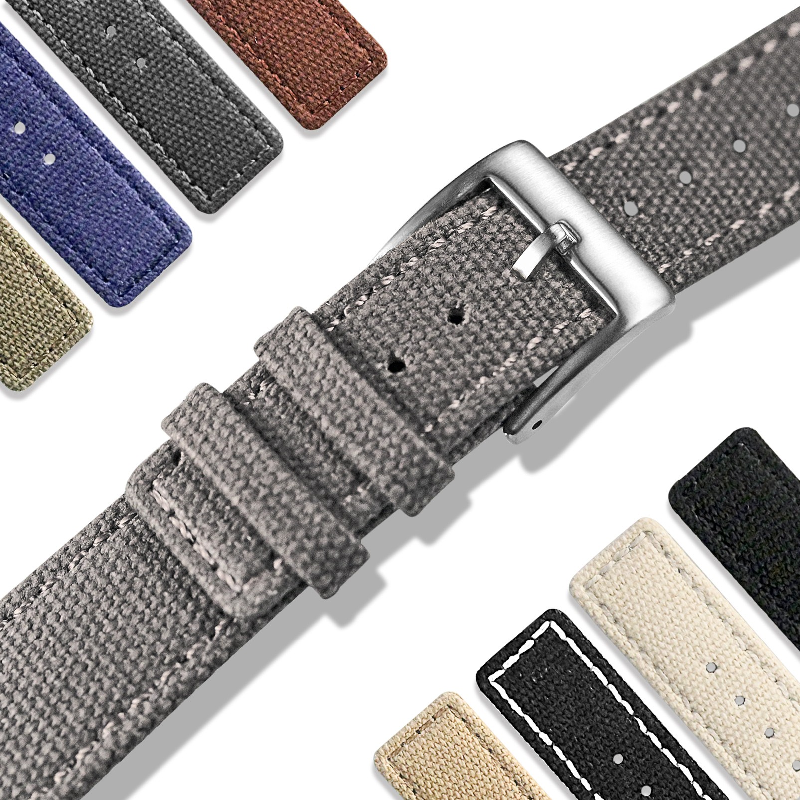 Hemsut Fabric Watch Bands Quick Release Gray Two Pieces Fabric Watch Straps Heavy Buckle 18mm 20mm 22mm