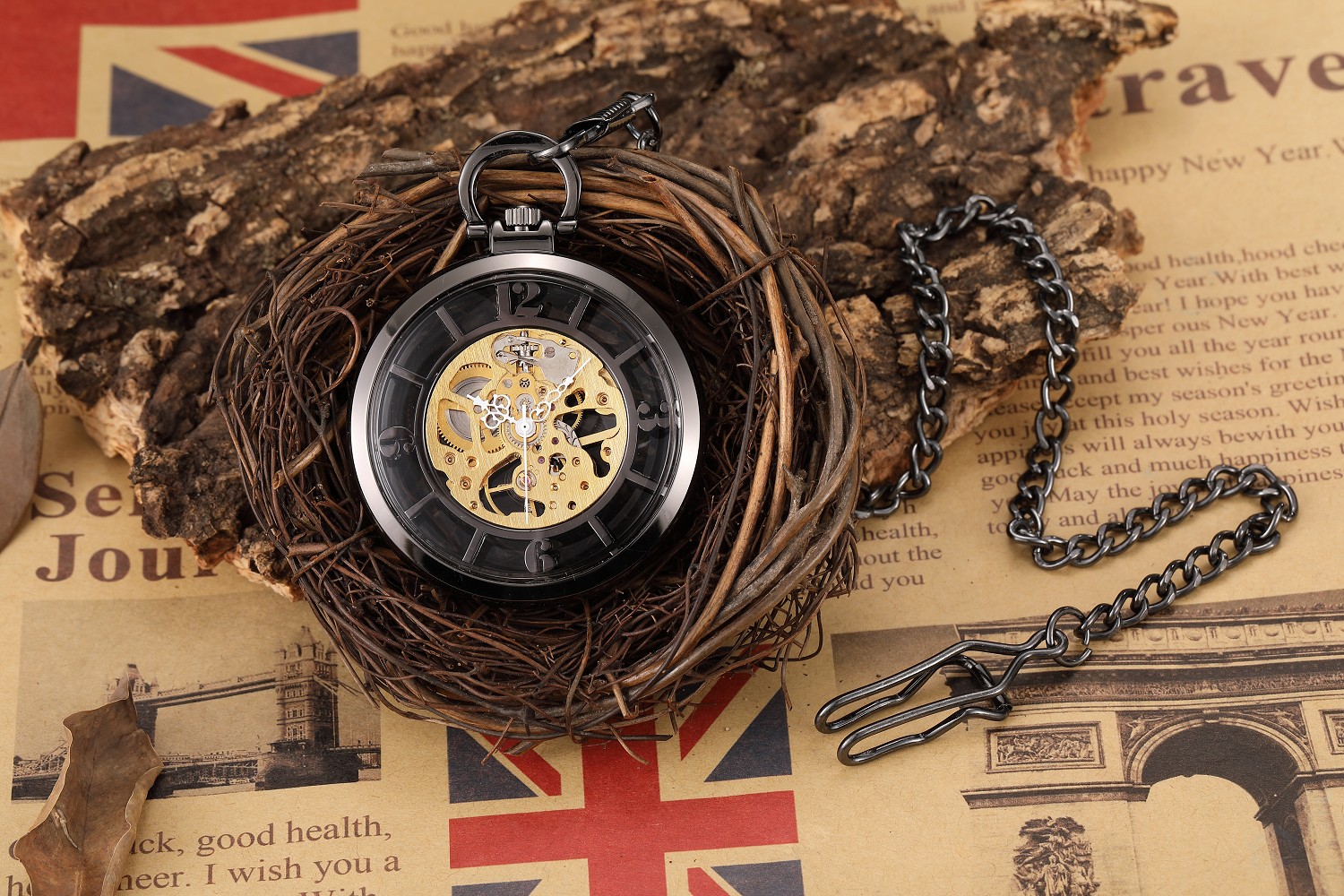 Luxury Black Pocket Watch Vintage Hand Wind Mechanical Steampunk Men Watches Roman Numerals Clock With Fob Chain Reloj Hombre