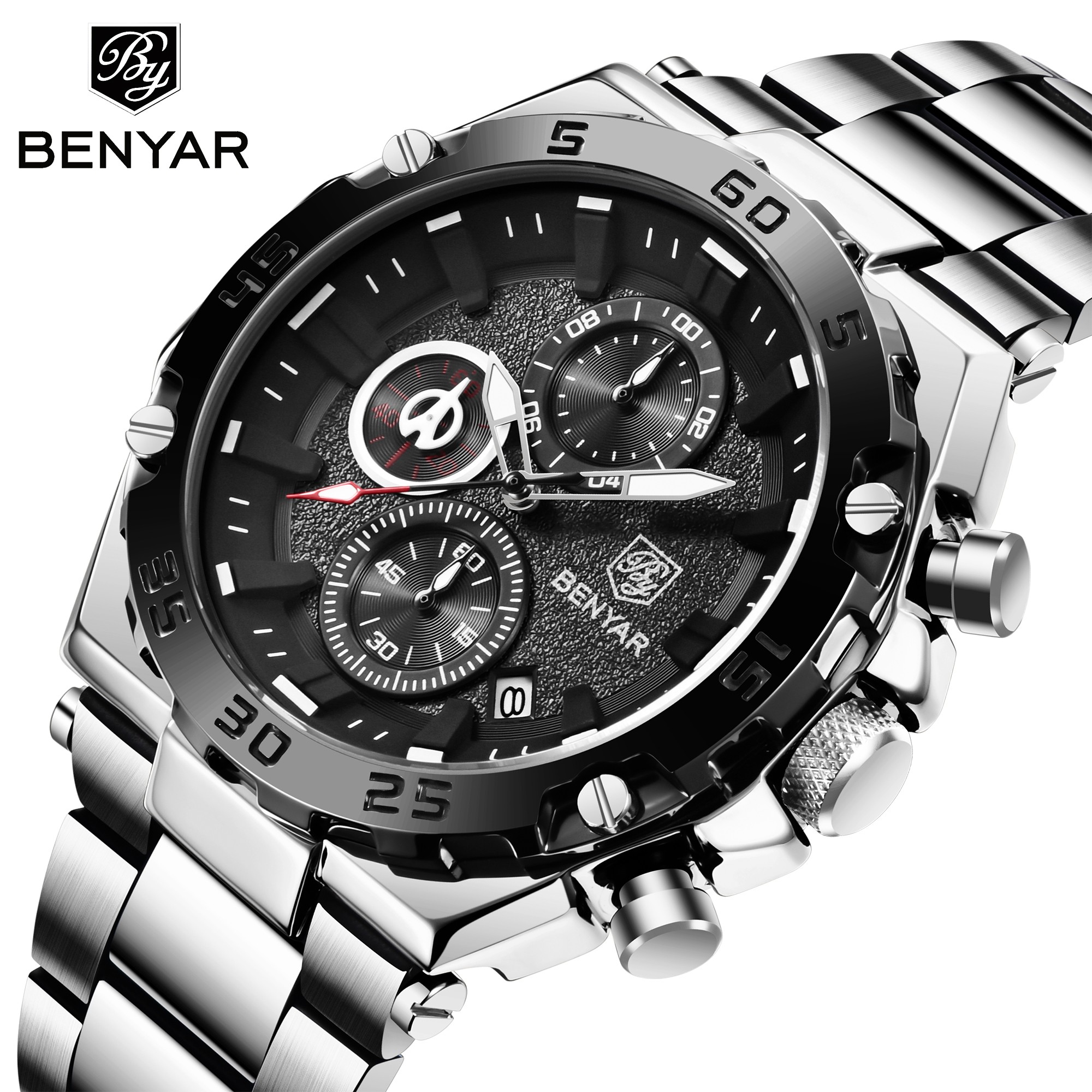 BENYAR 2022 New Luxury Men's Quartz Wrist Watches Waterproof 30M Stainless Steel Business Chronograph Watch for Men reloj hombre