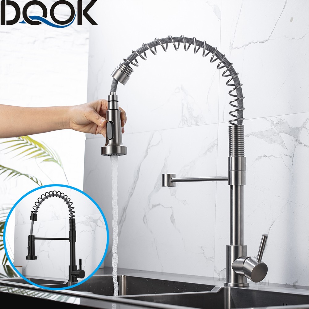 DQOK Matte Black Kitchen Faucet Deck Mounted Mixer Tap 360 Degree Rotation Stream Sprayer Nozzle Kitchen Sink Hot Cold Taps