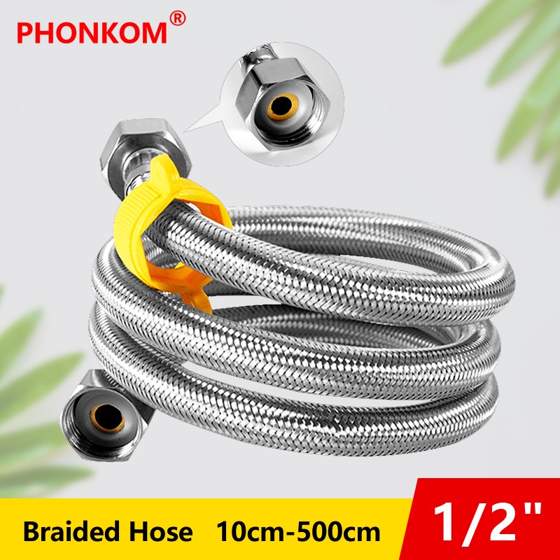 PHONKOM Stainless Steel Braided Hose Inlet Tube DN15 G1/2" Multi Burst Connector Metal Flexible Pipe Bathroom Heater