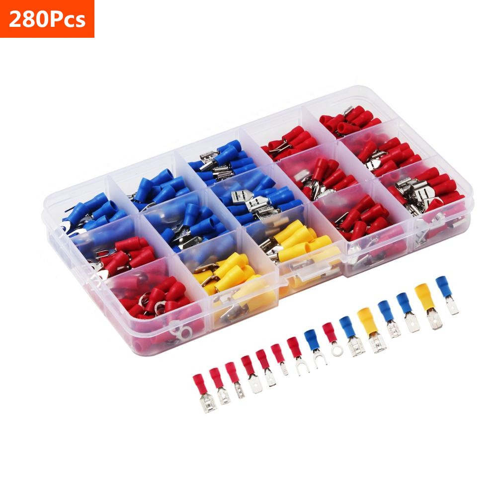 280pcs/set Cable Lugs Assortment Kit Flat Wire Female and Male Insulated Electrical Wire Connectors Cable Terminals Crimp Terminal Set Kit