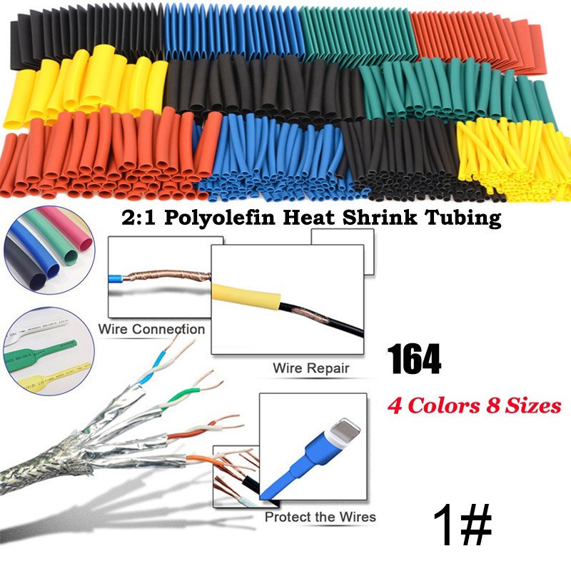 164pcs Heat Shrink Tubing Heat Shrink Tubing Wrap Kit Electrical Connection Wire Cable Insulation Sleeving