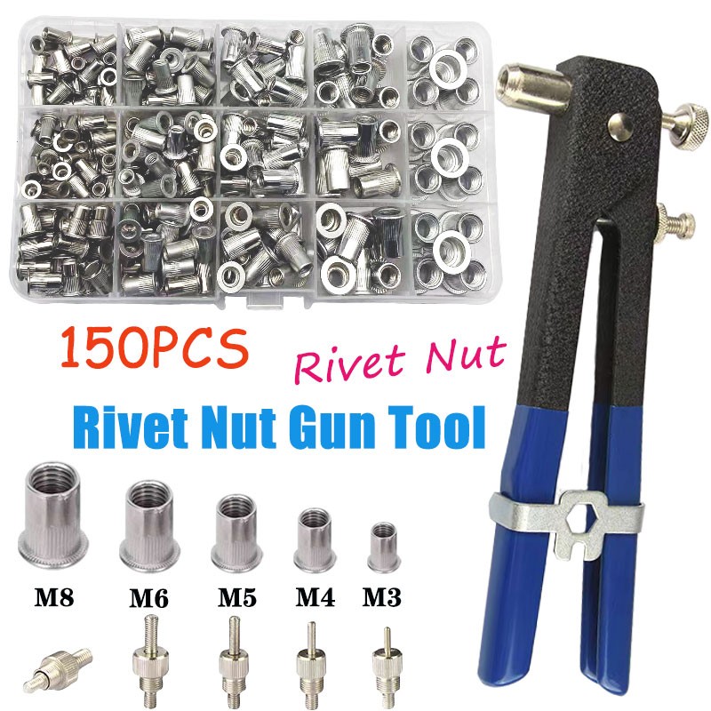 150pcs Rivet Nut Thread Insert Stainless Steel Rivet Nut Rivet Nut With Threaded Retainer Mechanical Tools Clamping Lever Rivet Nut Set