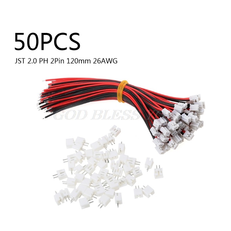 50 Sets Mini Micro JST 2.0 PH 2-pin Connector Plug With Wire Cables 120mm 26AWG Drop Shipping